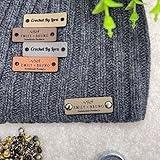 Small Customized 1.5 x 0.5 in Faux Leather Product Tags with Rivets, Personalized Tags for Knitting and Crochet, Perfect for Handmade Hats Beanies Scarves & More -  Zeus Tags NY