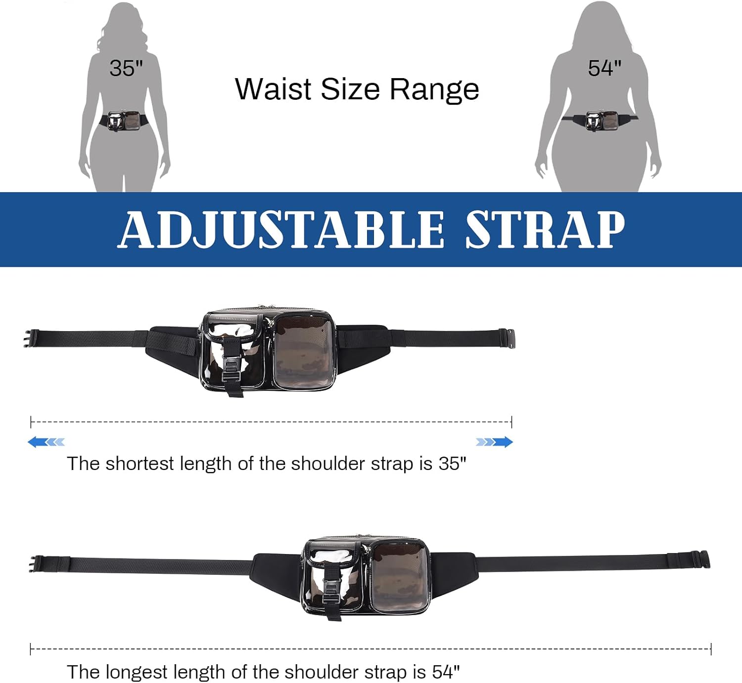 Fanny Pack Clear Stadium Bag Fashion See Through Waist Pack Transparent Belt Bag for Women Work, Travel, Semi-black - Image 3
