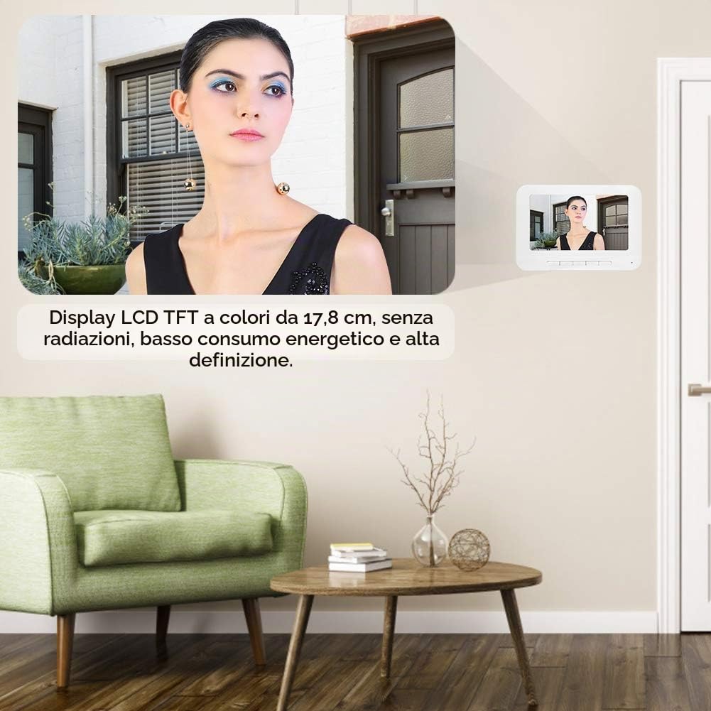 di Videocitofono per 5 Appartamenti, Videocitofono con Visione Notturna IR CUT da 7 Pollici, Videocitofono Antipioggia Citofono di Controllo Accessi per Villa(Spina UE 100‑240