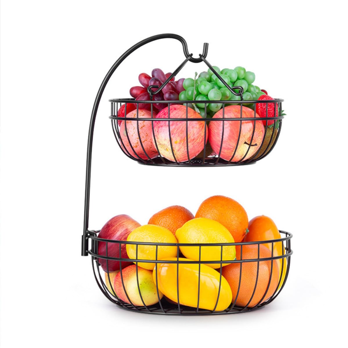 Portafrutta in Ferro a Doppio Strato, Nero per Tavolino