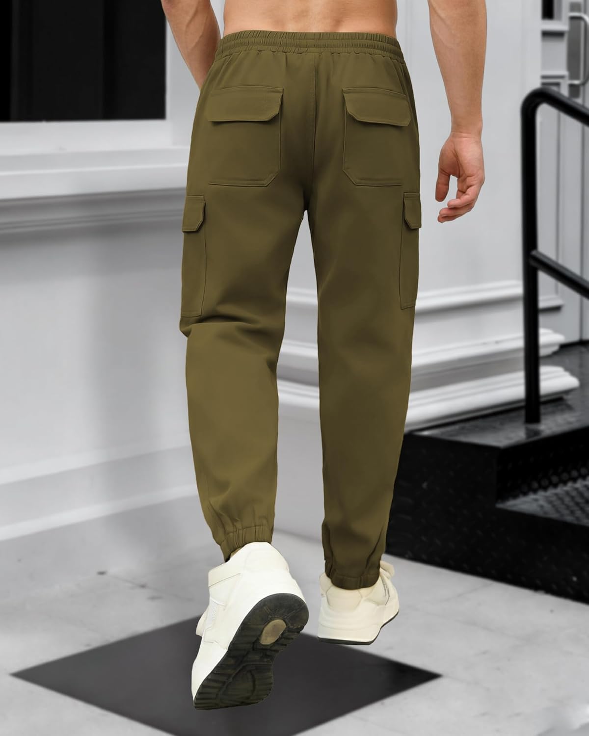 Mens Jogger Pants Casual Lightweight Cargo Pants Drawstring Elastic Waist Tapered Leg Pants with Pockets - Image 6