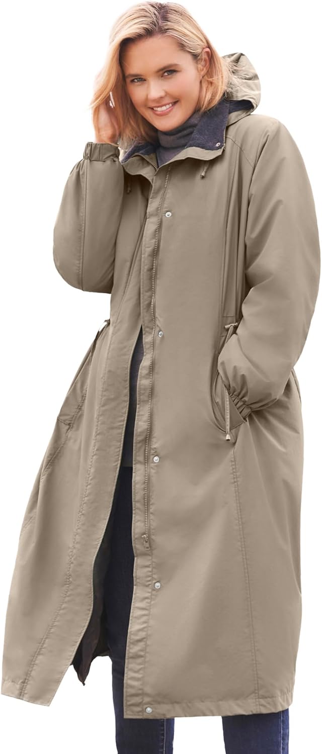 Woman Within Plus Size Long Hooded Taslon Jacket