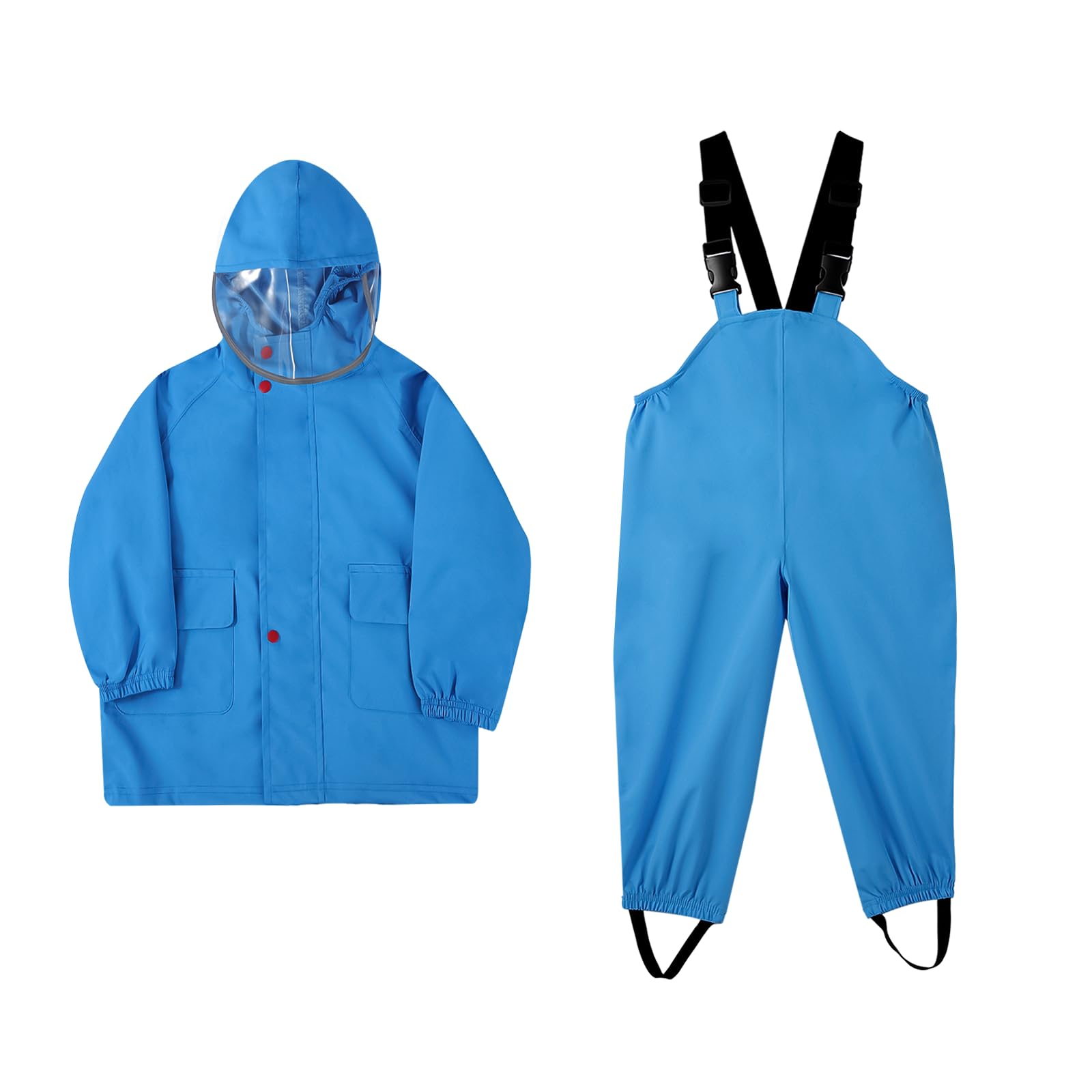 Unisexe Enfants Imperméables Veste Imperméable avec Jarretelles Pantalon De Pluie Léger À Capuche En Plein Air Pour Enfants Pour Garçon Et Fille
