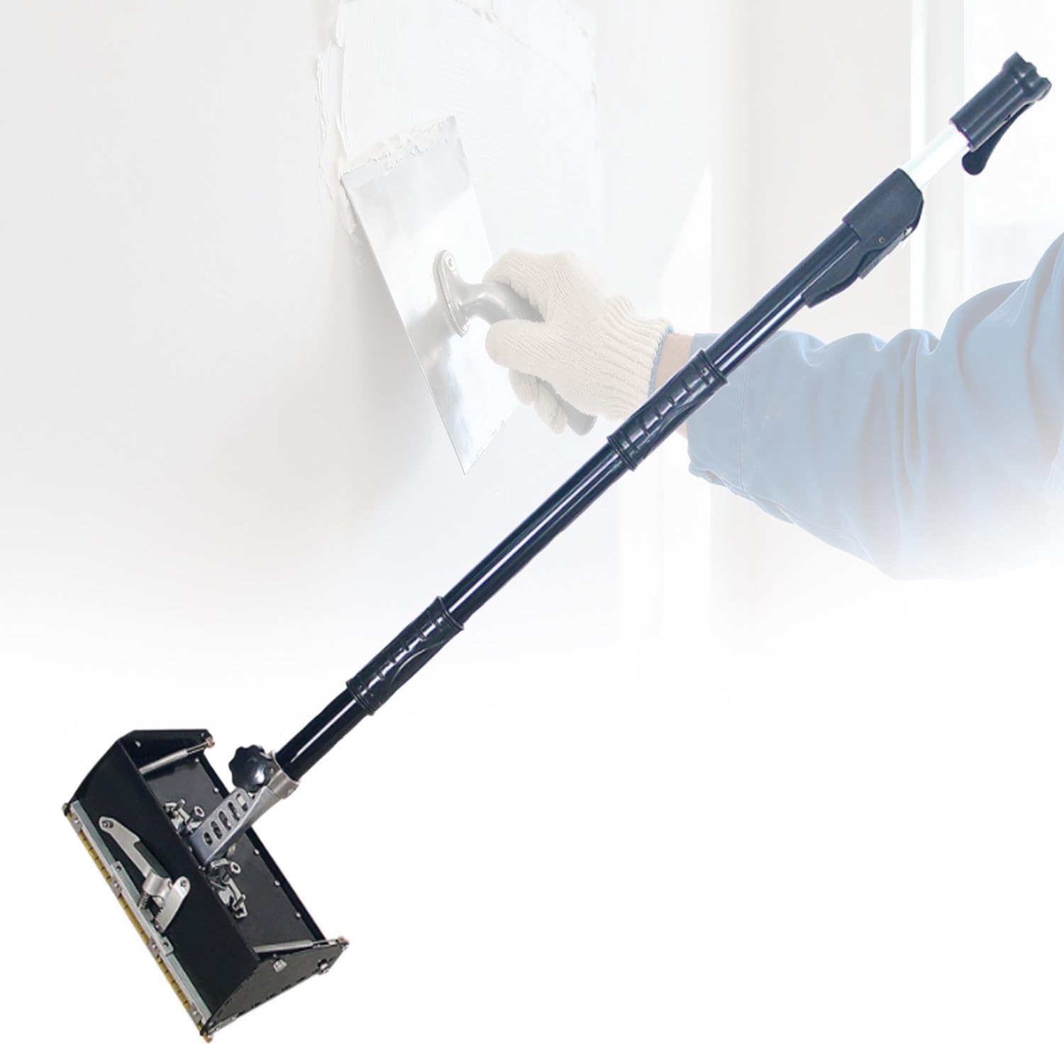 Skrzynka poziomująca do płyt kartonowo-gipsowych, 25 cm, płaskie narzędzie wykończeniowe z regulowanym uchwytem (106-165 cm), nachylenie 120°, do płyt gipsowo-kartonowych, do wygładzania sufitów