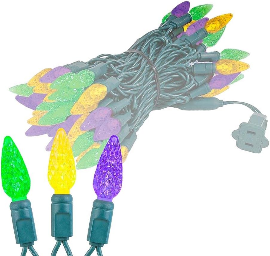 Novelty Lights 24ft Mardi Gras LED String Lights, C6 Bulbs