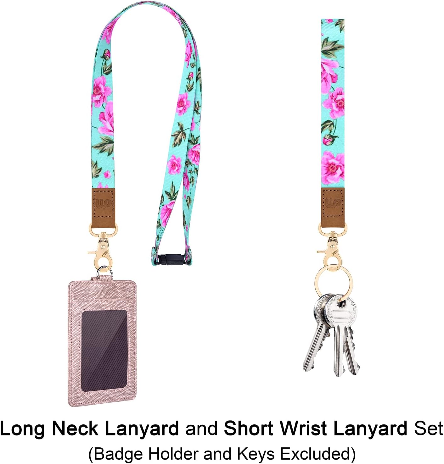 Wisdompro Lanyards for Keys, Cute Wrist & Neck Lanyard for Women, Breakaway Lanyard for ID Badges, Car Keys, Wallet - Powder Blue Flower - Image 2