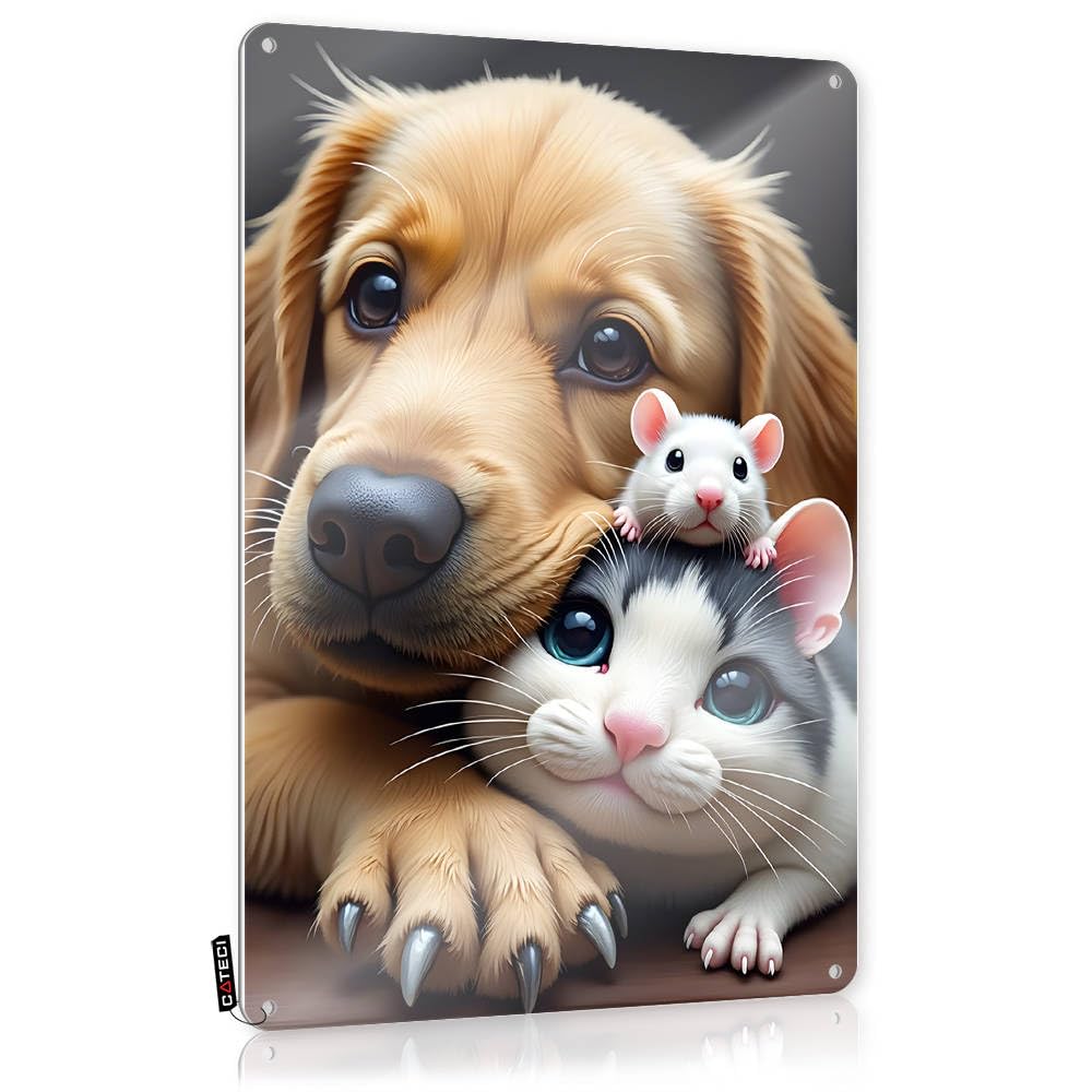 Fzfn Men's Colour Vintage Poster Inappropriate Room Decor Home Decor - Adorable Friends: Puppy, Kitten, And Mouse Together Reusable Rustic Style Artwork For Saloon(30X40cm)