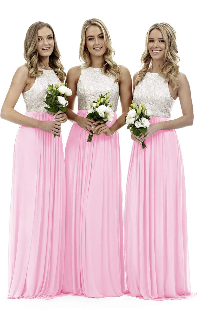Lecureler Women's Pink Long Lace Prom Bridesmaid Dress Size 12