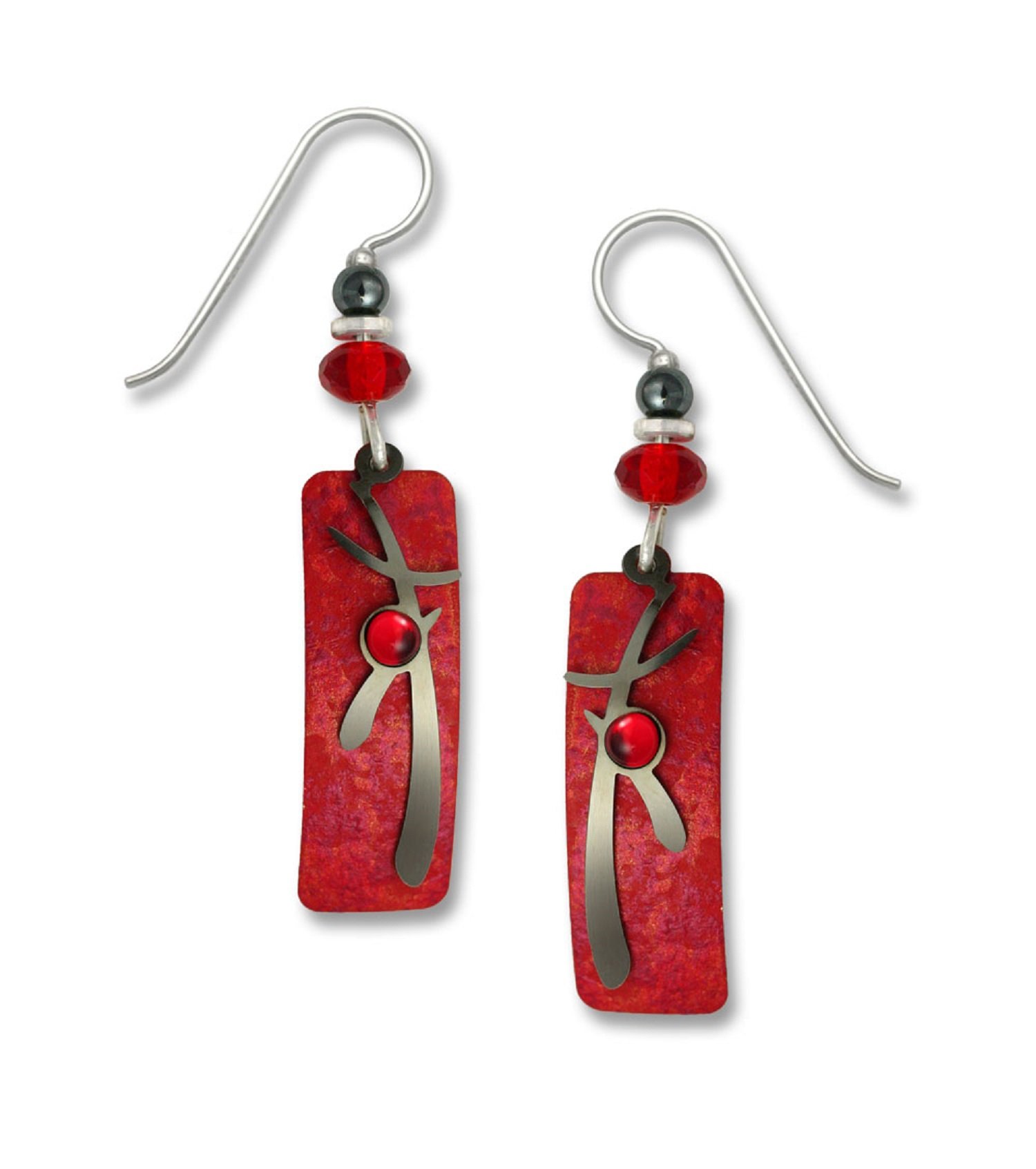 Adajio By Sienna Sky Red Silver-tone Column Overlay Earrings 7297