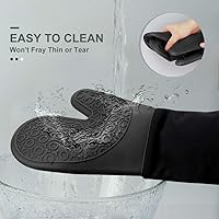 Vista 4 de sungwoo Guantes de horno de silicona, resistentes al calor, con forro acolchado, agarre texturizado antideslizante, perfectos para barbacoa, Negro