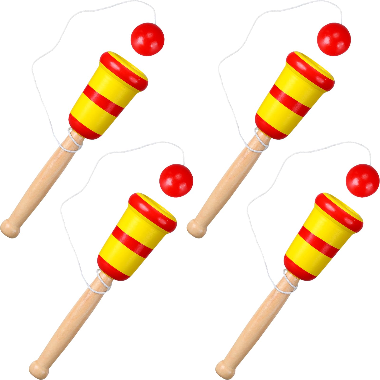 4 Pcs 8 Inch Wooden Catch Ball Game Old School Toys Retro Toys for Kids Hand Eye Coordination Educational Game