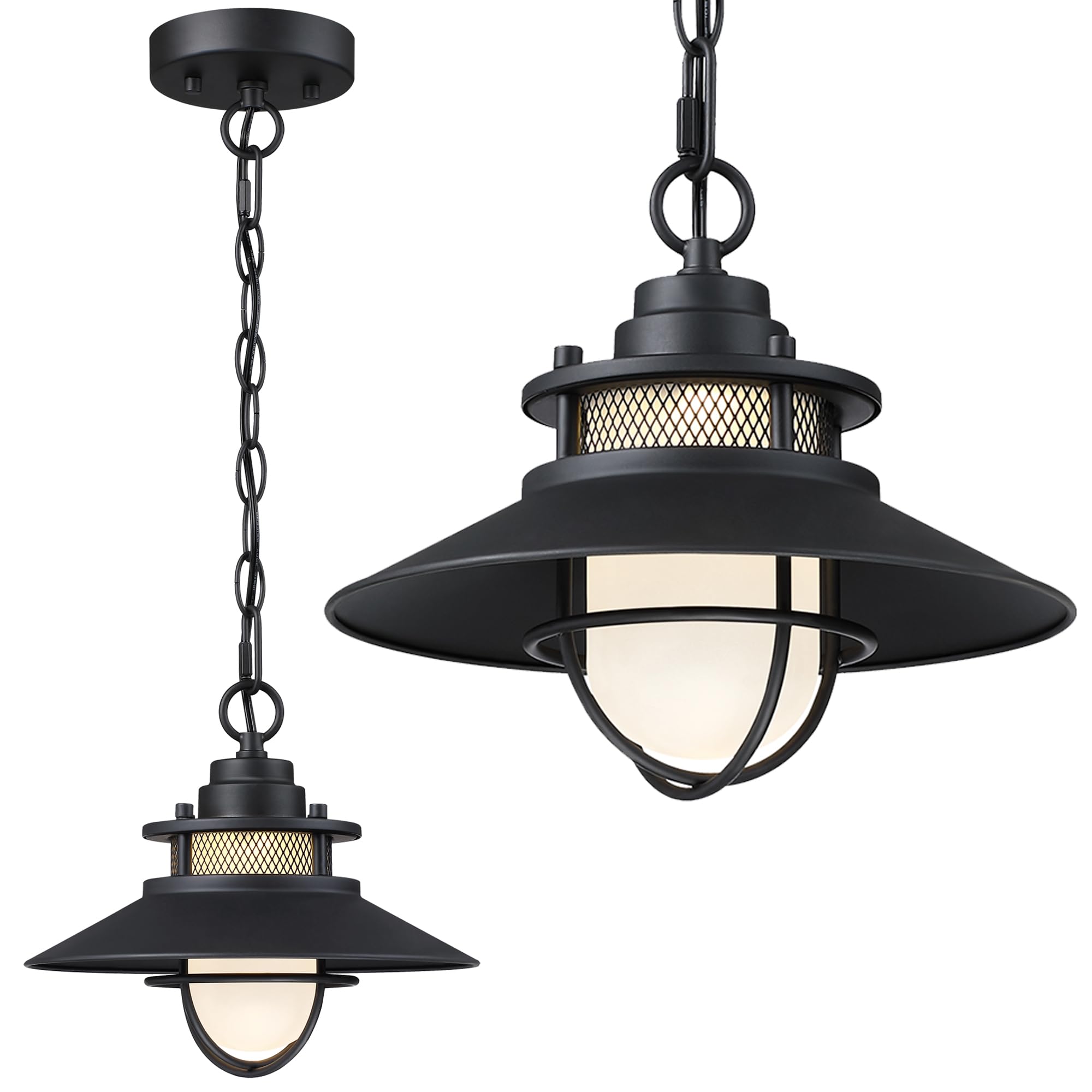 Black Farmhouse Outdoor Pendant Lights For Porch Hanging Lantern Rustic Barn Style Ceiling Mount Light-Outdoor Hanging Light For Patio Entrance Outside Exterior Pendant For Front Door, E26