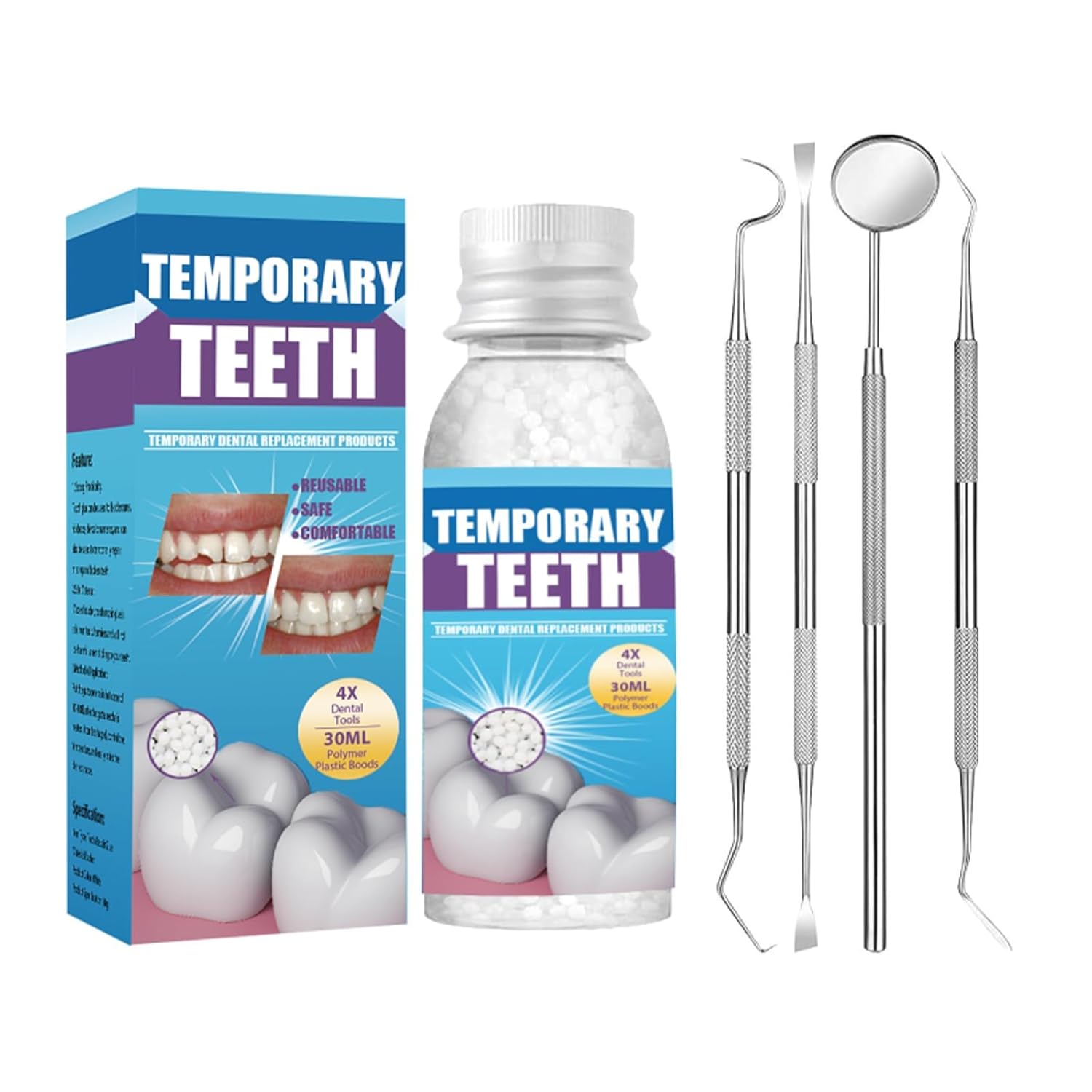 Tooth Repair kit with 4 Dental Tools, temporary tooth filling kit, tooth replacement missing teeth, Save Smile Cause Bad Teeth and Smile Confidently Again