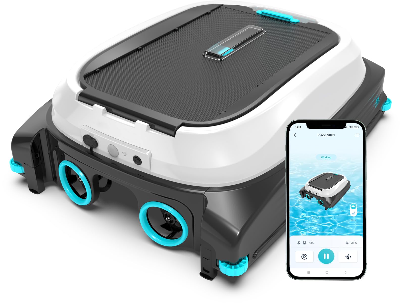 [2026 NEW] Pleco SK01 Solar Pool Skimmer Robot with APP, Obsidian & Ivory | Auto Surface Cleaning, 24/7 Cleaning, Dual Charging Modes, Obstacle Avoidance, Large Filter, Ideal for Most Pool Surfaces