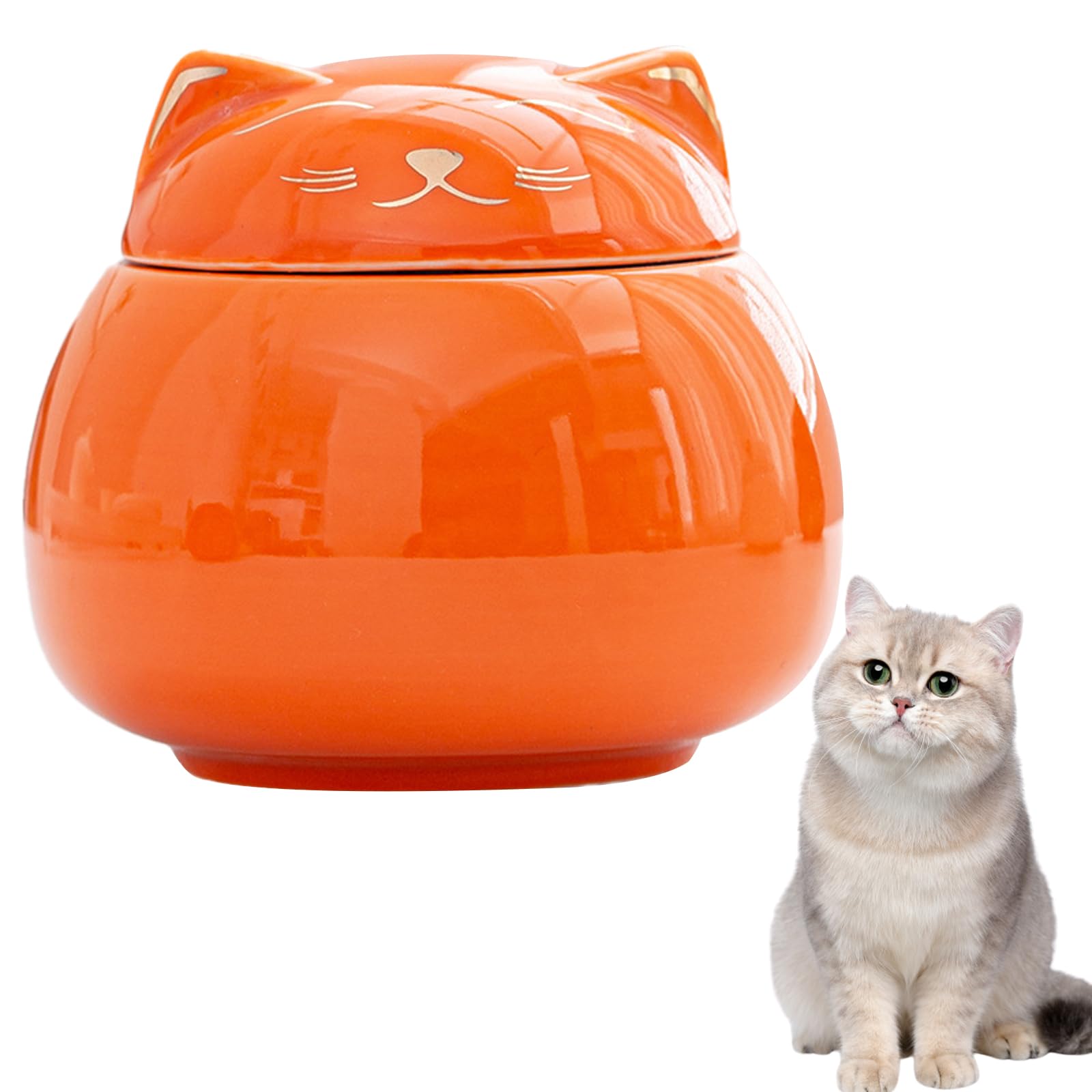Duuclume Cute Lucky Cat Ceramic Urns for Pet Ashes,Light-Blocking & Dustproof Cat Dog Memorial Urn Keepsake Container (Orange)