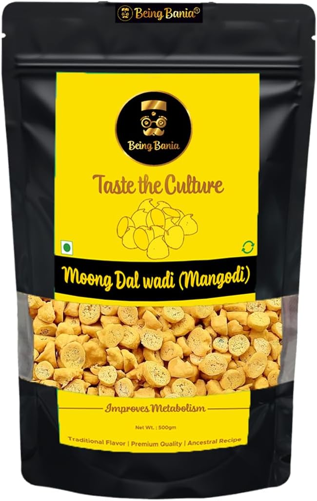 Being Bania Homemade Rajasthani Mangodi / Mungori Wadi / Badi, 500 Gms | Hand made | Made with Moong Daal | Rich in Protein | Premium Ingredients | No Added Preservatives | Ready to Cook |