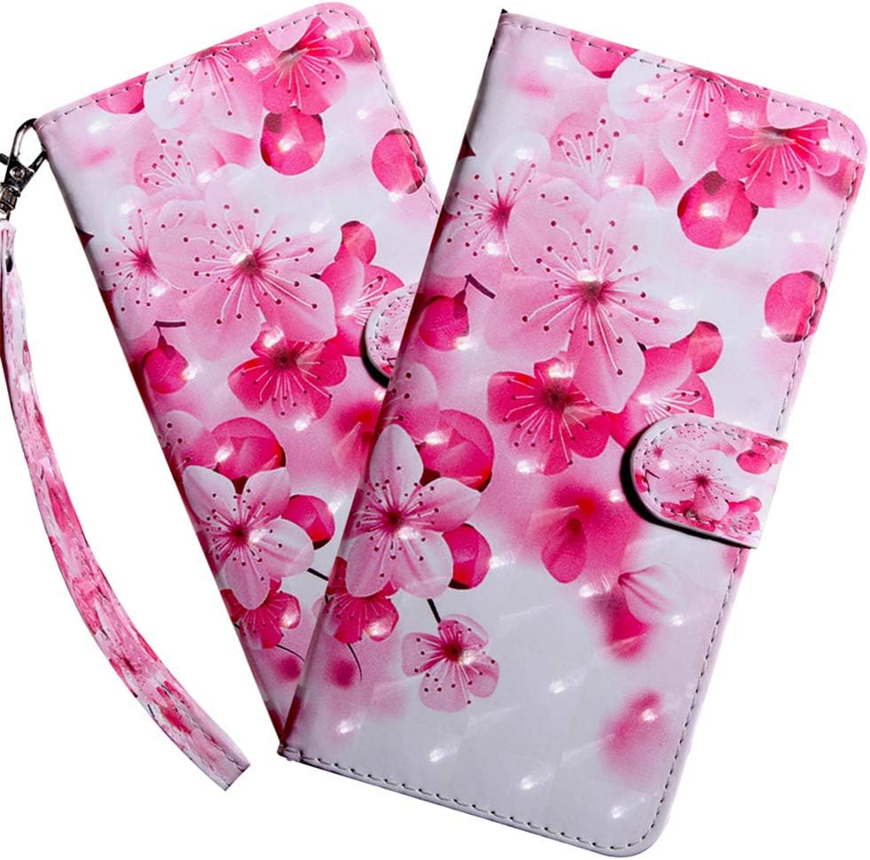 HMTECHUSSamsung A10E Case 3D Luxury Pink Peach Blossom PU Leather Wallet Flip with Card Holder Kickstand Book Style Magnetic Cover Compatible with Samsung Galaxy A10E,Pink Peach Blossom BX