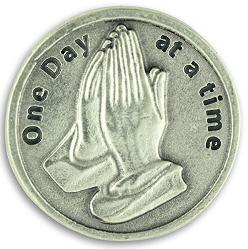 Lot of 3! One Day At A Time / Praying Hands Pocket Token Coin Charm 1.2" with Prayer Life Struggles & Addiction