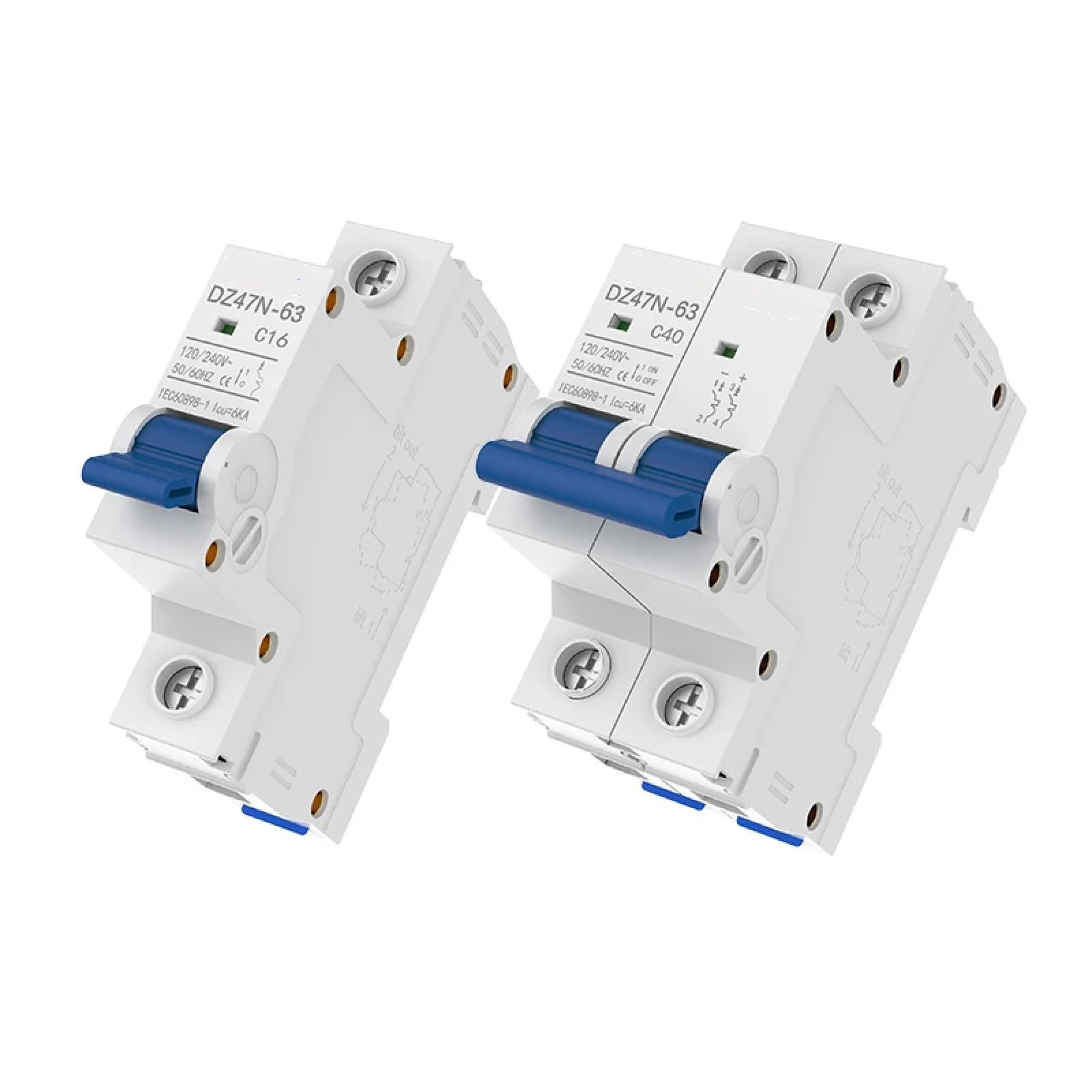 DZ47N-63 Circuit Breaker, 120/240V AC Din Rail Mount, 2-Pole MCB