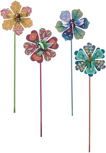 Miniatura 8 de Topadorn Decoración floral de estacas de jardín, paquete de 4 flores de metal impermeables, para interiores y exteriores, césped, camino, patio,