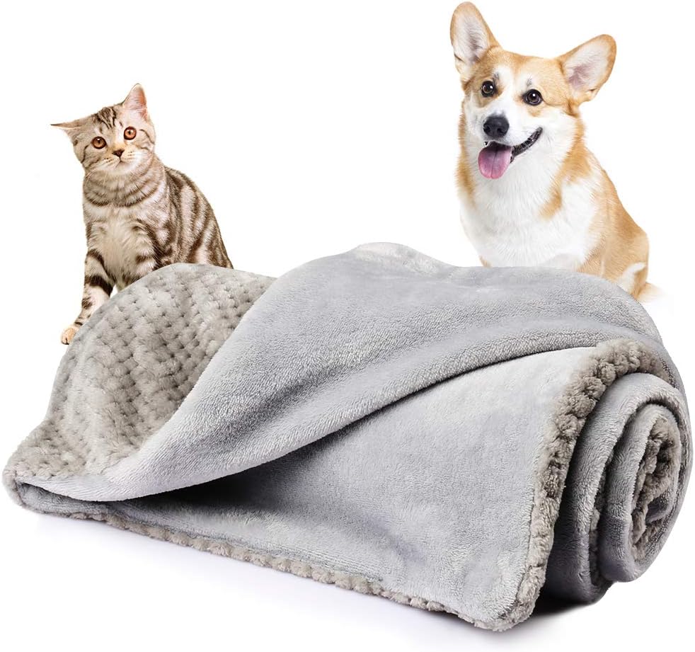 Onarway Bilayer Fluffy Sherpa Dog Blankets Thicken 23.6 x 31.5 inch Soft Washable Pet Throw Blanket Sleep Bed Mat for Dogs Puppy Cats & Other Small Pets Grey : Pet Supplies