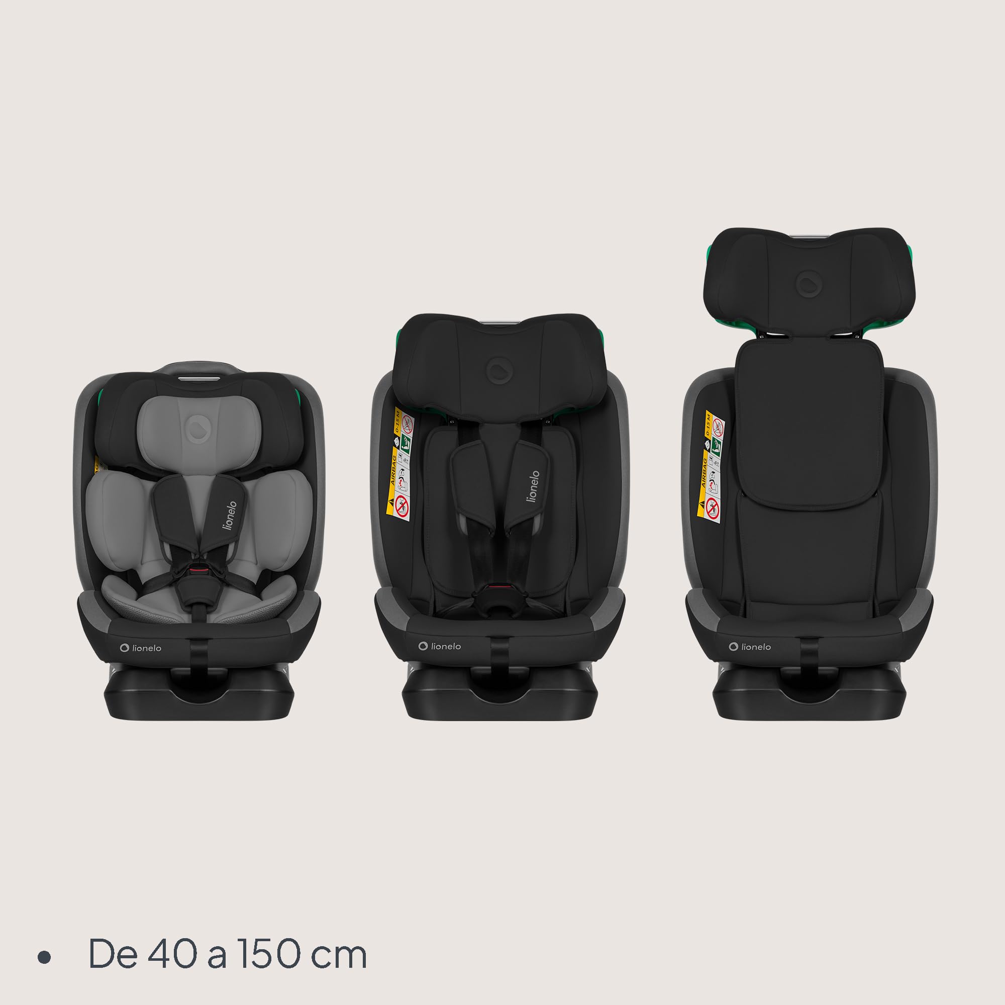 Lionelo Aart i-Size Silla De Coche, Grupo 0/1/2/3, 40-150 cm, 0-12 Años, Instalación Universal Con Cinturón, Reposacabezas Memory Foam Ajustable, a Contramarcha y a Favor de la Marcha, Funda Extraíble