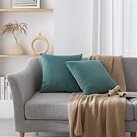 Vista 2 de Juego de 2 fundas de almohada de terciopelo para sofá y cama, 18 x 18 pulgadas, color aguamarina