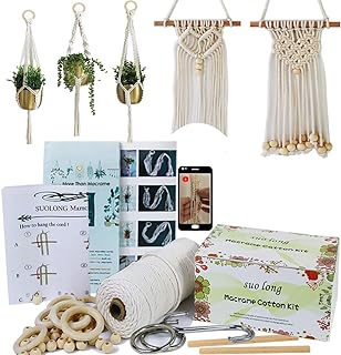 suo long Beginners Macrame Kit for Adults,Featuring 3mm Macrame Cord,Wooden Beads,Rings,Instruction Book.All Accessories You Need to Make Macrame Plant Hanger,Macrame Wall Hanging Adults Craft Kit
