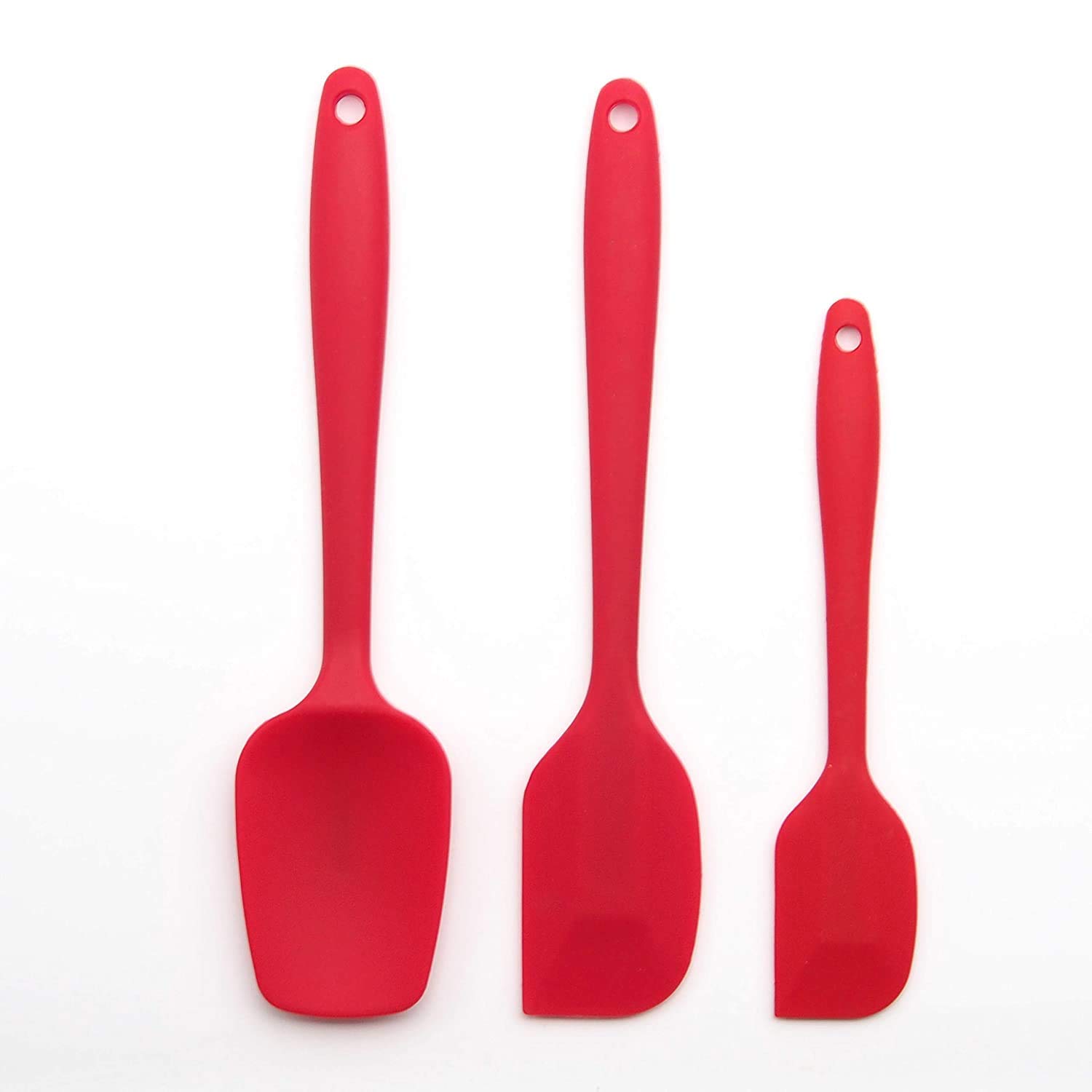 CherryBox Silicone Spatula Set 3-Piece Heat-Resistant Baking Spoon & Spatulas, Silicone Turner Spatula, Non-Stick Cooking Baking and Mixing (Red)