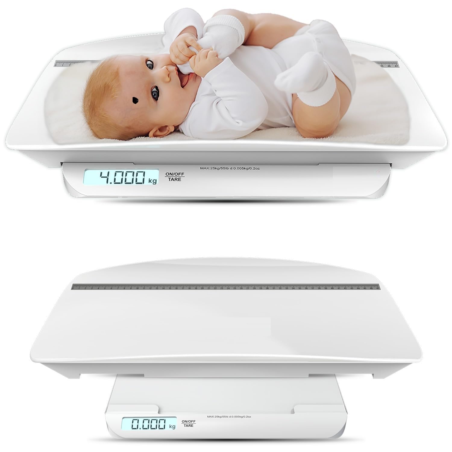 Balance numérique pour bébé avec compteur de hauteur et plateau pour bébé, pèse-bébé jusqu'à 20 kg, mesure précise et fiable pour les nouveau-nés et les tout-petits
