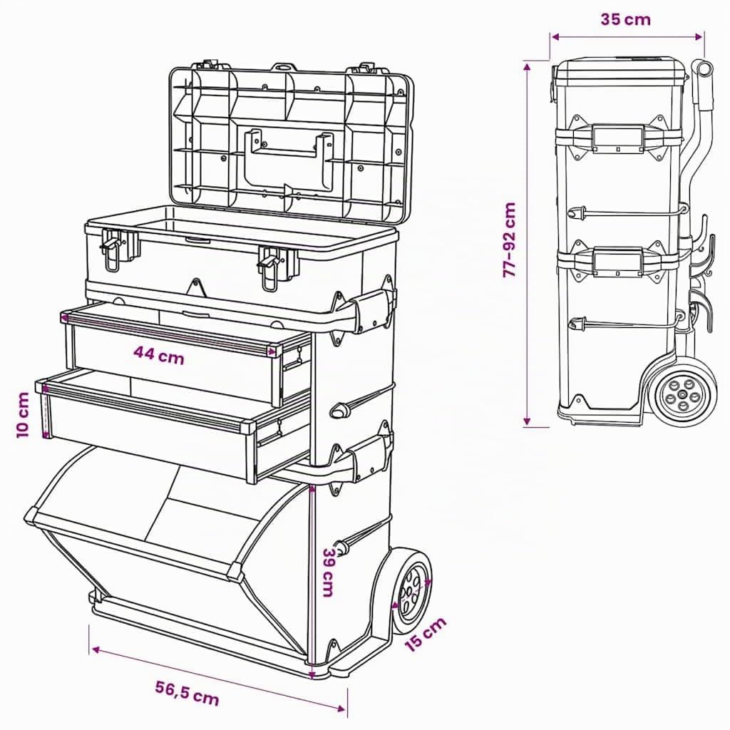 vidaXL Boîte à outils 3 parties