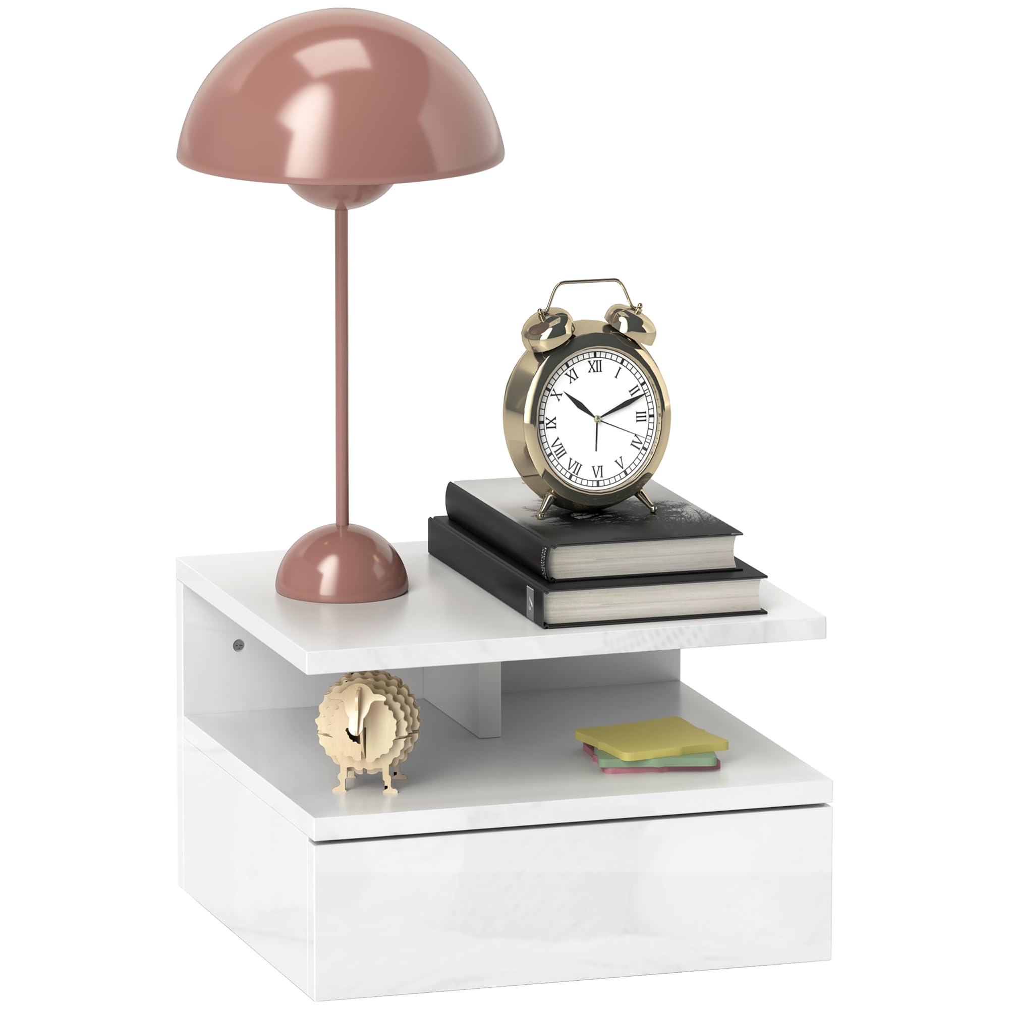 HOMCOM Comodino Sospeso per Camera da Letto con Cassetto e Ripiano Aperto, Comodino Moderno Salvaspazio in Legno, 35x32x22.5 cm, Bianco