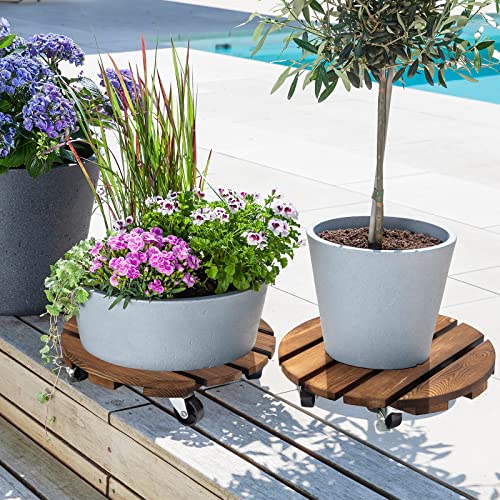 Yangbaga 2Pack Plant Caddy 12’’Wood Duty Rolling Plant Stand With 2 360° Lockable Caster Wheels,Indoor Outdoor On Roller Patio/Flower Pot/Succulent Pots thumb #4