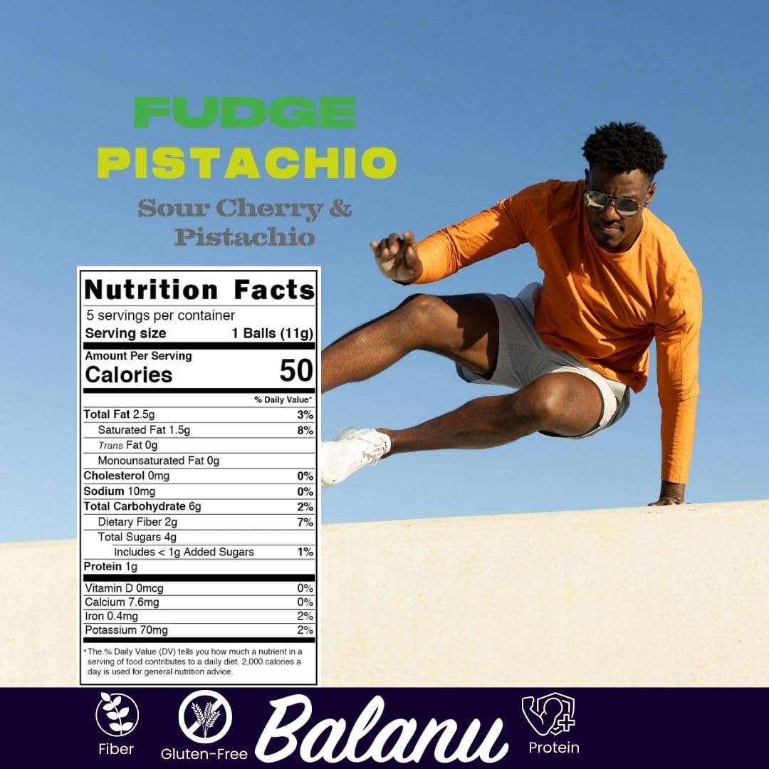 Balanu® Vegane Süßigkeiten | Pistazie & Sauerkirsche | 12 Pack | Perfekt vor oder nach dem Sport - Glutenfreie Süßigkeiten | Protein Balls | Laktosefreie Süßigkeiten – Protein Snack