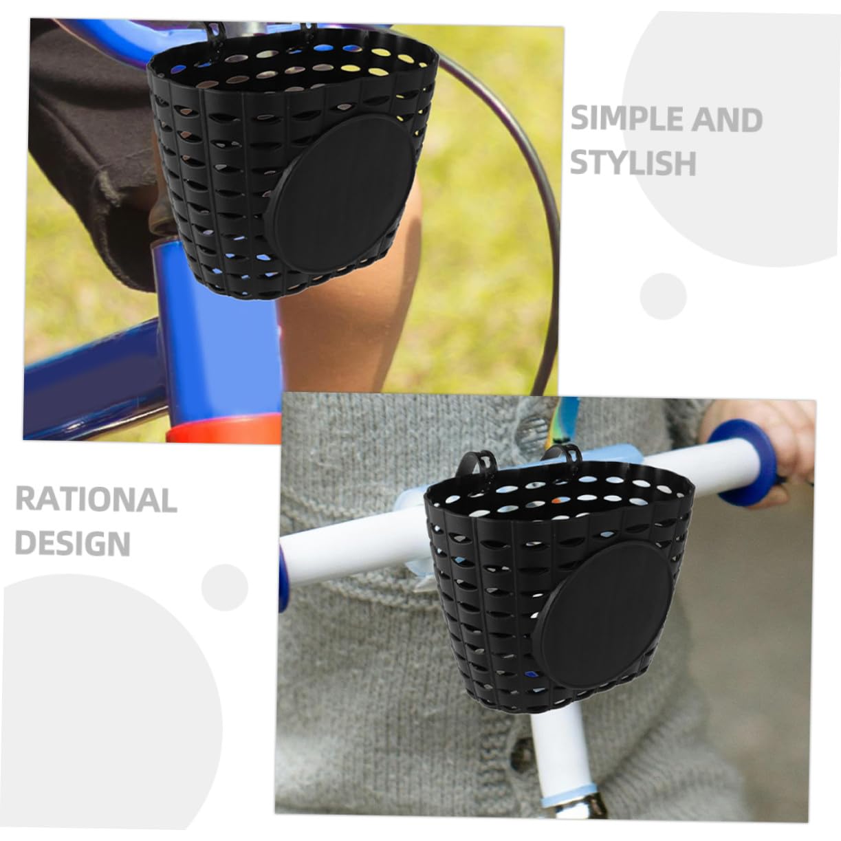 Cesta De Bicicleta para Niños Desmontable De Plástico Grueso Negro con Fuerte Capacidad De Carga para Bicicletas Infantiles Almacenamiento Escolar y Transporte
