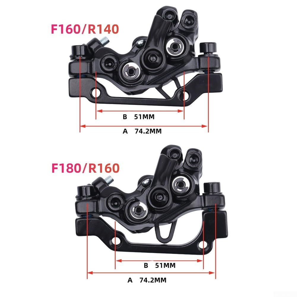 Pinza de freno mecánica de cuatro pistones para bicicleta de montaña con accionamiento de doble cara y montaje estándar de 6 pernos para sistemas de 160 mm (solo delantera)