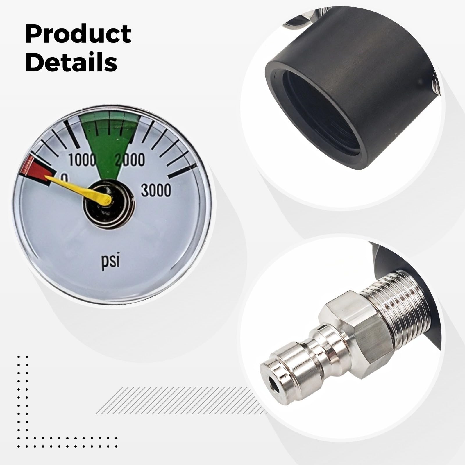 yeeplant Co2 Tank Fill Adapter for Paintball, Diving, and Firefighting, 3000Psi Gauge, G1/2-14 Thread, Remote System Compatible