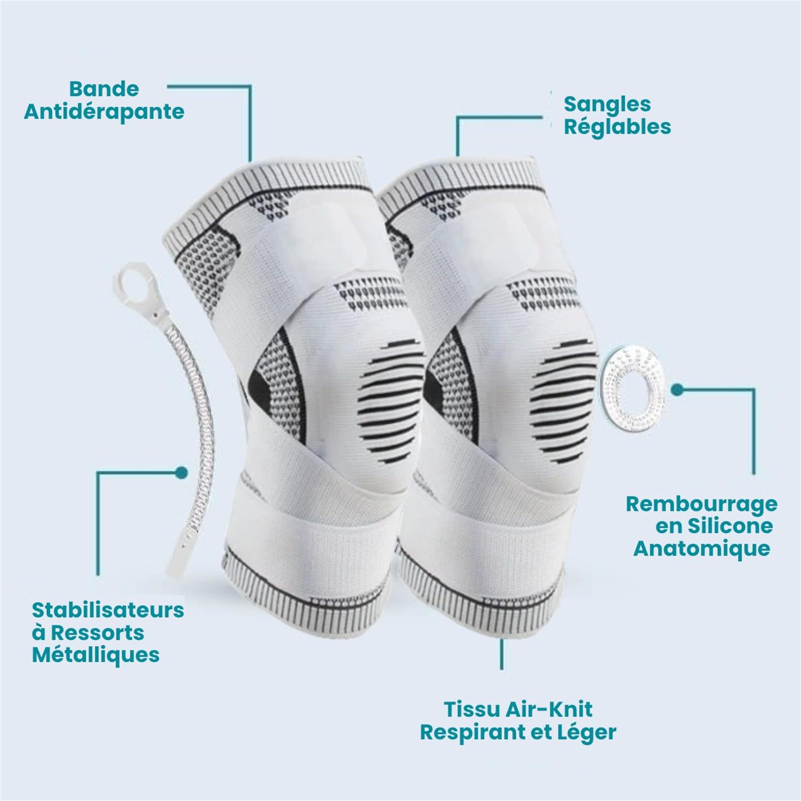 MEIION nuage confort VieActive 2.0 Genouillères de compression sportives Support antidérapant pour course, fitness, basket et randonnée