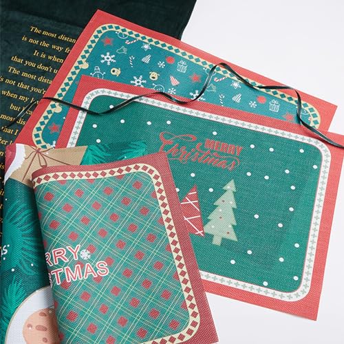 Soulnioi Christmas Placemats Set of 6, PVC Christmas Table Mats Heat Resistant Waterproof Place Mats for Dining Table Decor - Image 4