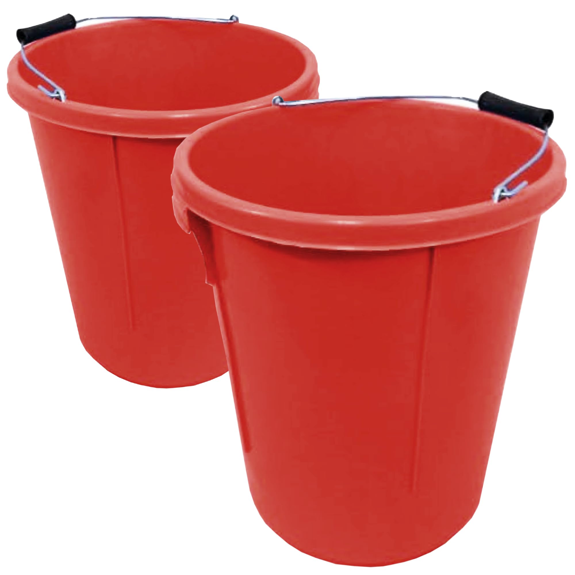 2x Red Plasterer Bucket Heavy Duty Plasterers Bucket for Mixing Building Plaster and Holding Water - 25 Litre