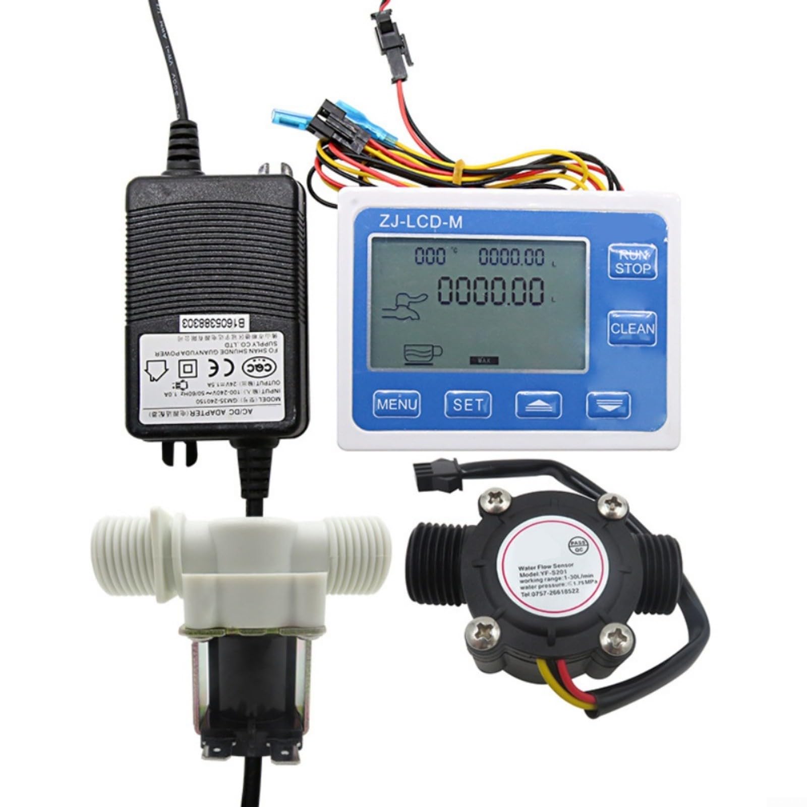 Contador de agua digital G1/2 con pantalla LCD de 4 pulgadas para medición de caudal de 1 a 30 l/min, regulación de la cantidad 0,1 – 9999 L, señal de impulso, kit con válvula solenoide y