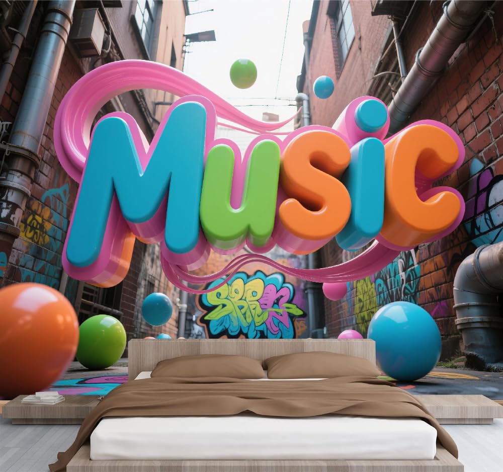 Mural de pared para dormitorio Música Vinilos de pared impermeables autoadhesivos grandes Arte Callejero Póster para sala de estar habitación infantil fondo de TV 200x140cm