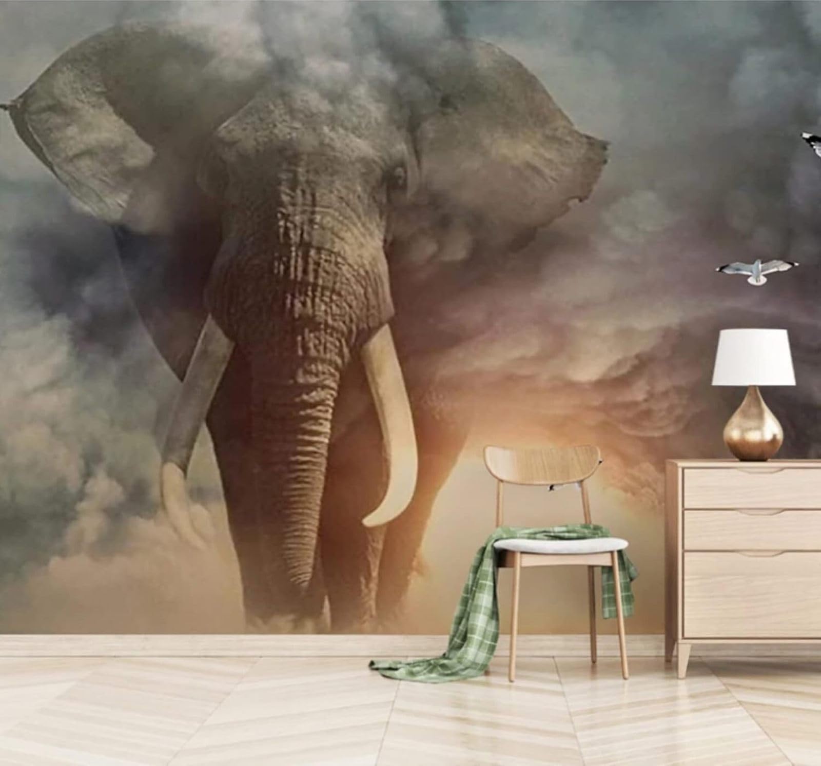 XLMING Minimalist Three Dimensional Animals Elephants Birds 3D Wallpaper Luxury Silk Study Dining Feature Sofa Grey Bedroom Living Room Tv Decorative Wall-250cm×170cm