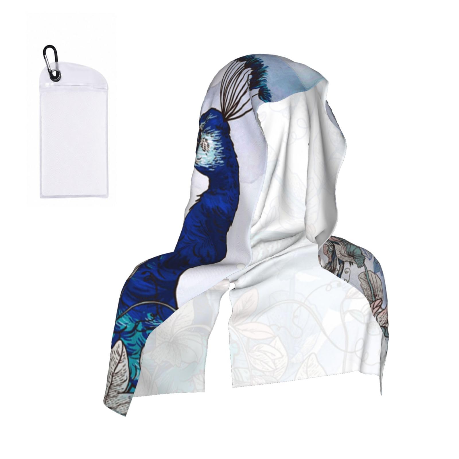 Esnaiuvcd Black Peacock Floral Print Multifunctional Cooling Hoodie Bandana Portable Sweat Absorbing Design For Beach Workouts Exercise Heat Relief Accessories