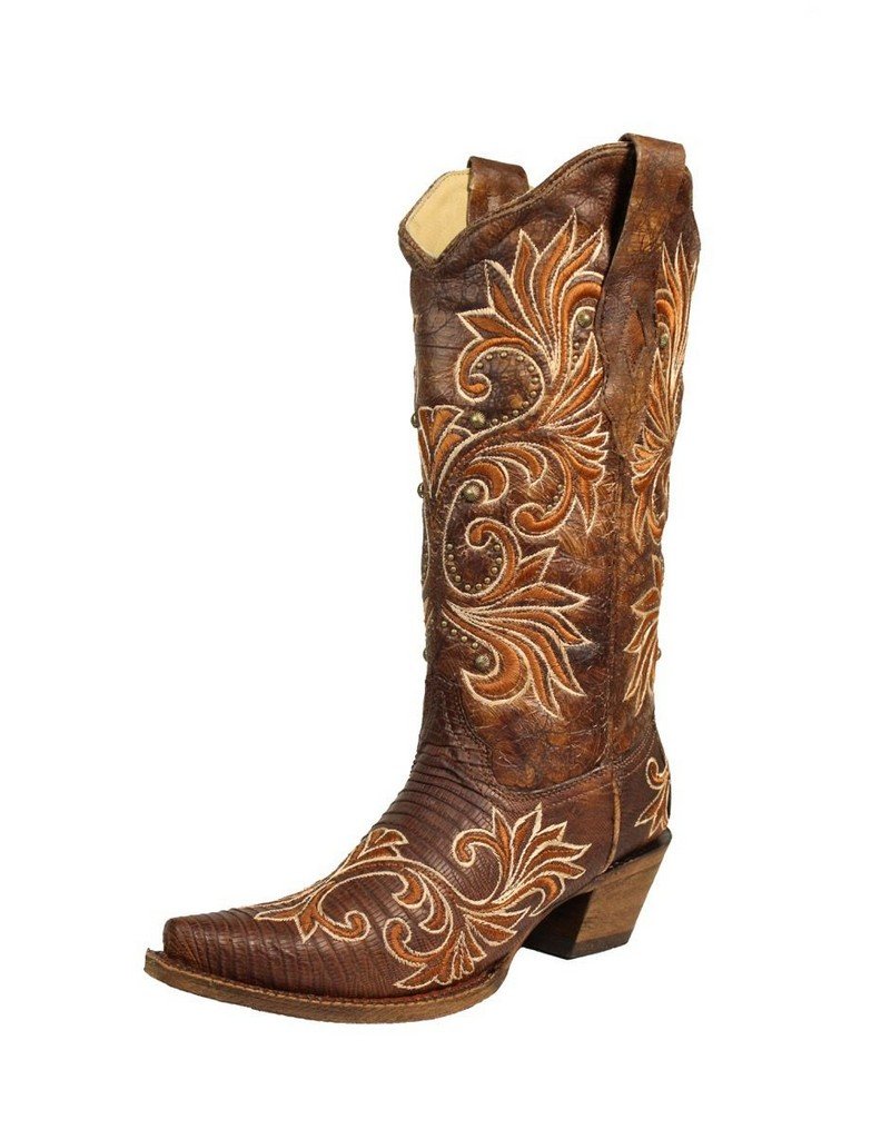 CORRAL Western Boots Exotic Womens Leather Cowboy Snip Toe Brown A3328