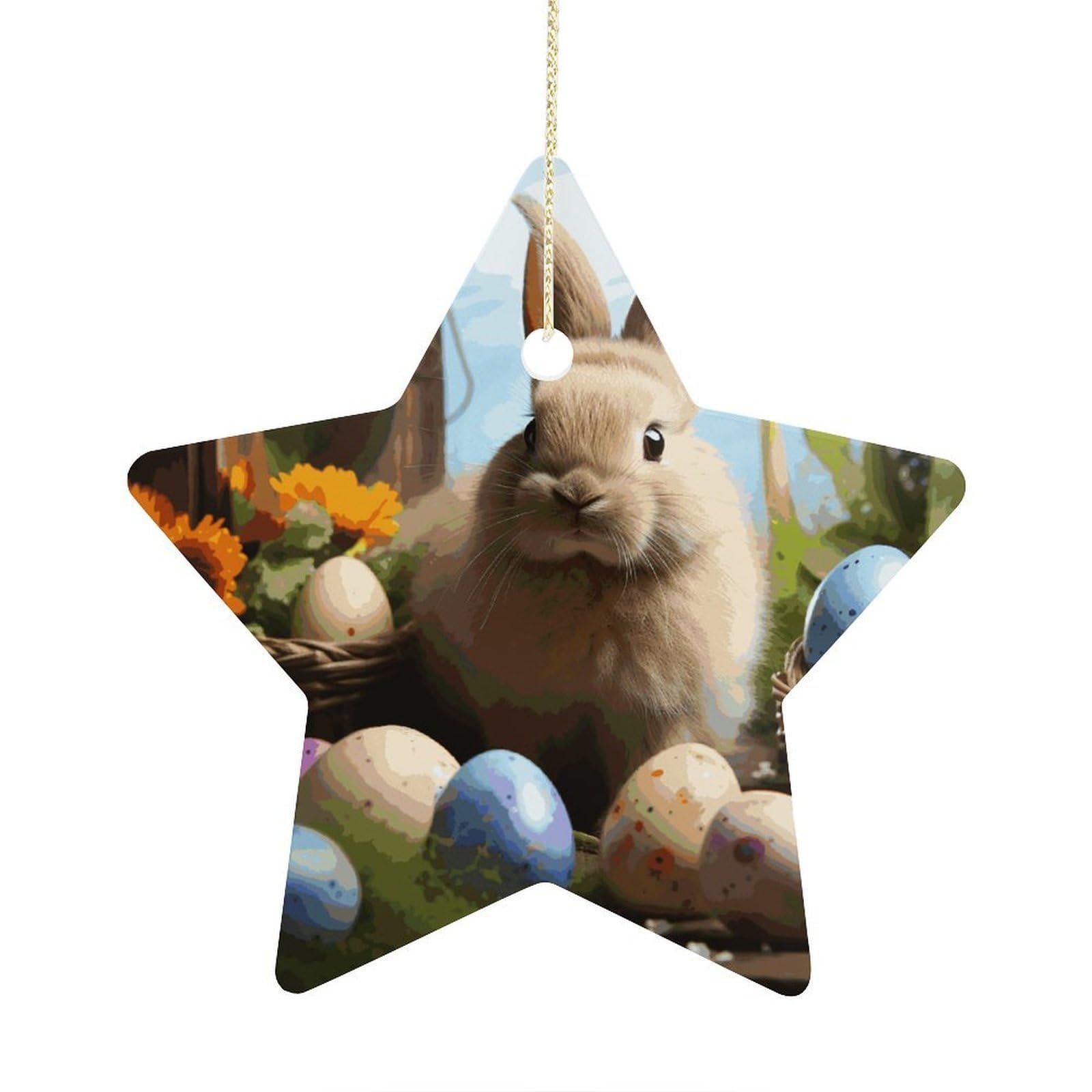 Fodpand Women's Style Easter Rabbit And Easter Eggs Ornament With String, Keepsake Hanging Decorations,Ceramic Ornaments For Men Indoor Home Holiday Party Gifts
