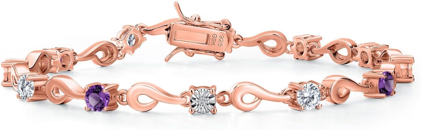 [Gem Stone King] 2.19カラット 天然 アメジスト ブレスレット レディース モアサナイト シルバー925 18金