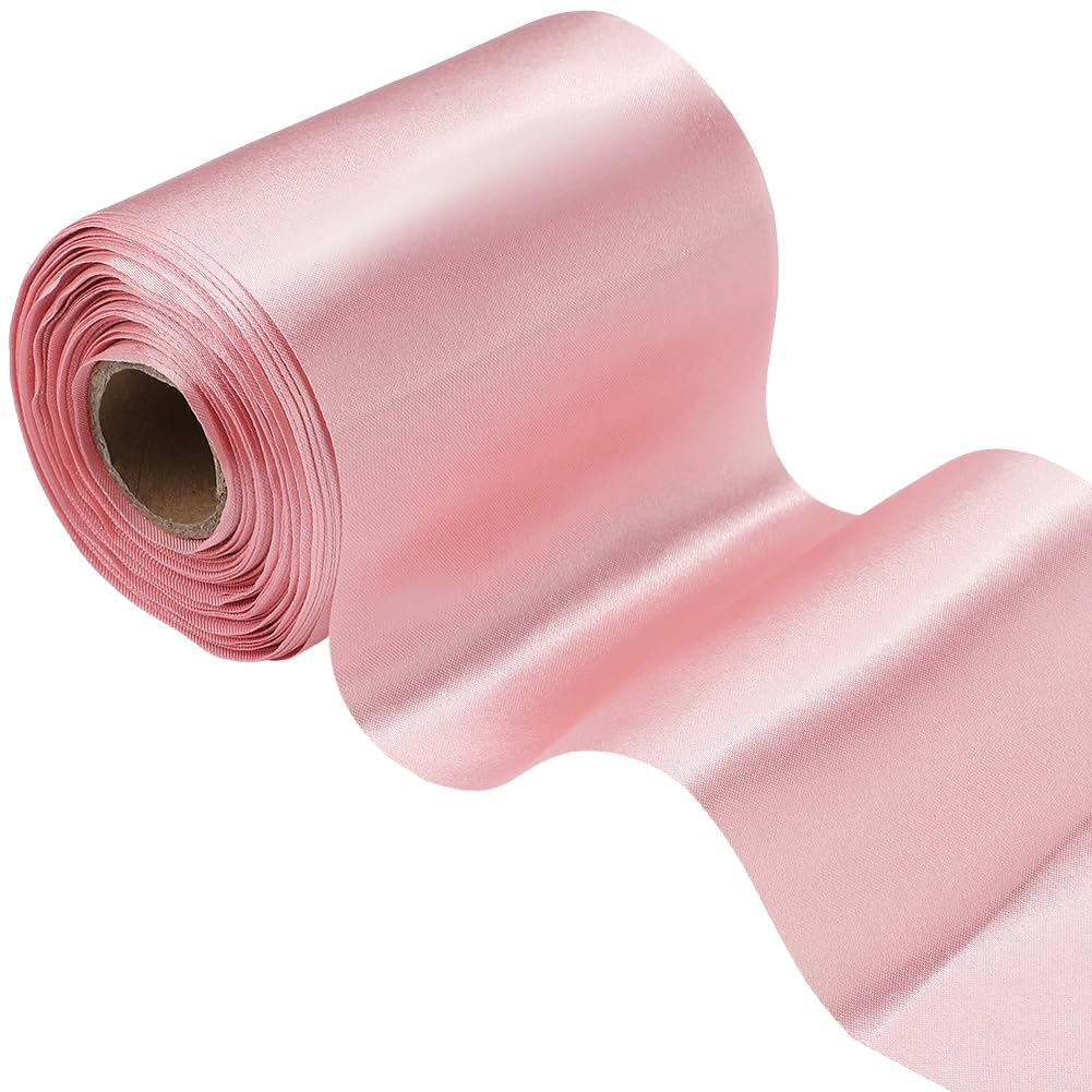 CABODYALS 20M 100mm Double Faced Pink Satin Ribbon Extra Wide Solid Thick Trim Large Soft Silk Fabric Polyester Ribbons Bulk for Sewing Making Diy Crafts Cutting Ceremony Wedding Chair Decor Sash