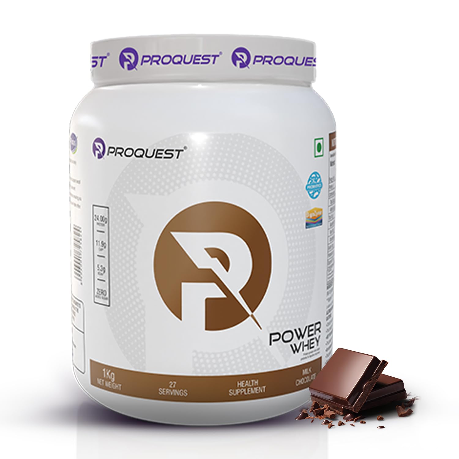 ProQuest Whey Protein (Milk Chocolate, 1 KG / 2.2 lb / 27 Servings) | 24g Protein Per Scoop | 5.3g BCAA & 11.9g EAA |Lab Tested, Added Probiotics & Digezyme® for Fast & Easy Digestion