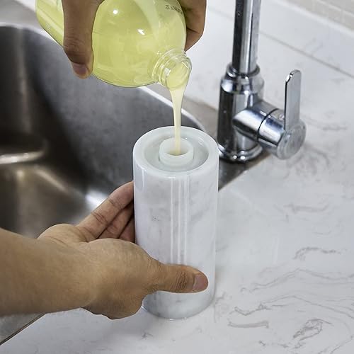 Miniatura 6 de Lujoso dispensador de jabón de mármol blanco para encimera, baño y cocina, jabón líquido para manos o platos, botella de acero 304 con bomba de